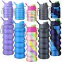 CHENGU Pack of 4 Collapsible Water Bottles 16 oz Portable Foldable Water Bottles Silicone Leak Proof Travel Water Bottle Reusable Sports Water Bottle with Metal Clip for Camping Hiking Travel (Colorful)
