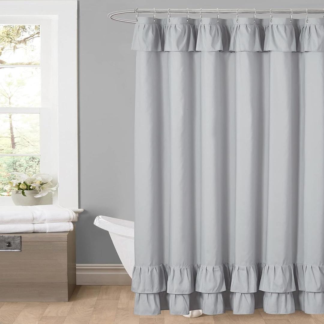 YOSTEV Light Grey Ruffle Shower Curtain Farmhouse Fabric Cloth Shower Curtains for Bathroom 72x84 inches (72"W x 84"L (Pack of 1))