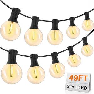 Outdoor String Lights 49FT Patio Light with 24 Shatterproof G40 LED Bulb, Waterproof Outside Hanging String Light for Christmas Backyard Porch Balcony Gazebo Party (Black Wire)