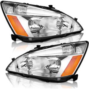 WEELMOTO Headlights for 2003-2007 Honda Accord, 03-07 Accord OE Headlamp Coupe/Sedan Chrome Housing Amber Reflector Left+Right Side 2/4-Door