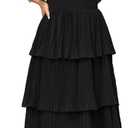SCOMCHIC Women's Plus Size Formal Wedding Guest Evening Party Dress Short Sleeve Pleated Tiered Chiffon Bridesmaid Dresses (Black, L)