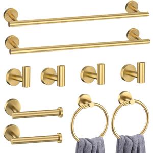 10-Piece Gold Bathroom Hardware Accessories Set-Brushed Gold Towel Bar Set,SUS304 Stainless Steel Towel Rack Set for Bathroom-Wall Mounted,23.6-Inch Towel Holder Set