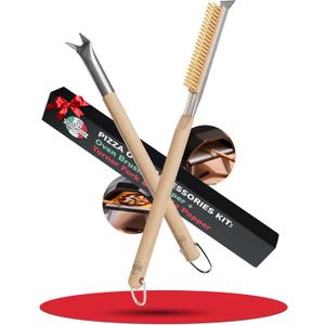 Pizza Oven & Stone Brush with Scraper, Turning Fork & Bubble Popper Bundle - Essential Accessories & Tools for Any Pizza Oven (Set of 2)