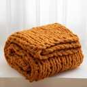WESHIONGOO Chunky Knit Blanket Throw 51"63" Knitted Throw Blankets for Couch Bed Fall Throw Blanket Fluffy Soft Blanket with Jumbo Chenille Yarn Thick 100% Handmade (Burnt Orange), 51"x63"