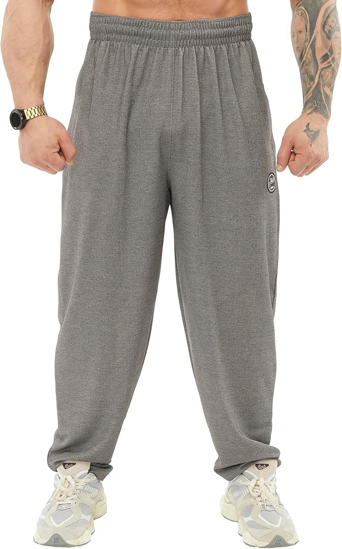 Men's Loose Fit Cotton Sweatpants with Zippered Pockets, Gym Lifestyle Pants (Grey)