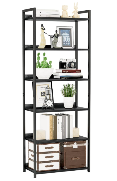 NUMENN Bookshelf, 6 Tier Bookshelves, Home Office Bookcase Shelf Storage Organizer, Free Standing Storage Shelving Unit for Bedroom, Living Room and Home Office, Black