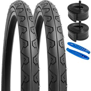 YUNSCM 2-PCS 26" Road Bike Tires 26x1.95/53-559 and 26" Bike Tubes Compatible with Street Commuter Cruiser Tires 26 x 1.95 26x2.0 Slick Bicycle Tires and Tubes (Y-908)