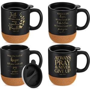 FillTouch 4 Pcs Christian Gift Mugs Bulk 15 oz Religious Cup Cork Bottom Coffee Mugs with Bible Verses Mother's Day Inspirational Gifts for Women Teacher Staff Bible Study Group Member