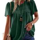 Falechay Blouses for Women Fashion 2025 Hook Flower Lace Crew Neck Boho Tunic Tops Short Sleeve Fall Shirts Dark Green XXL