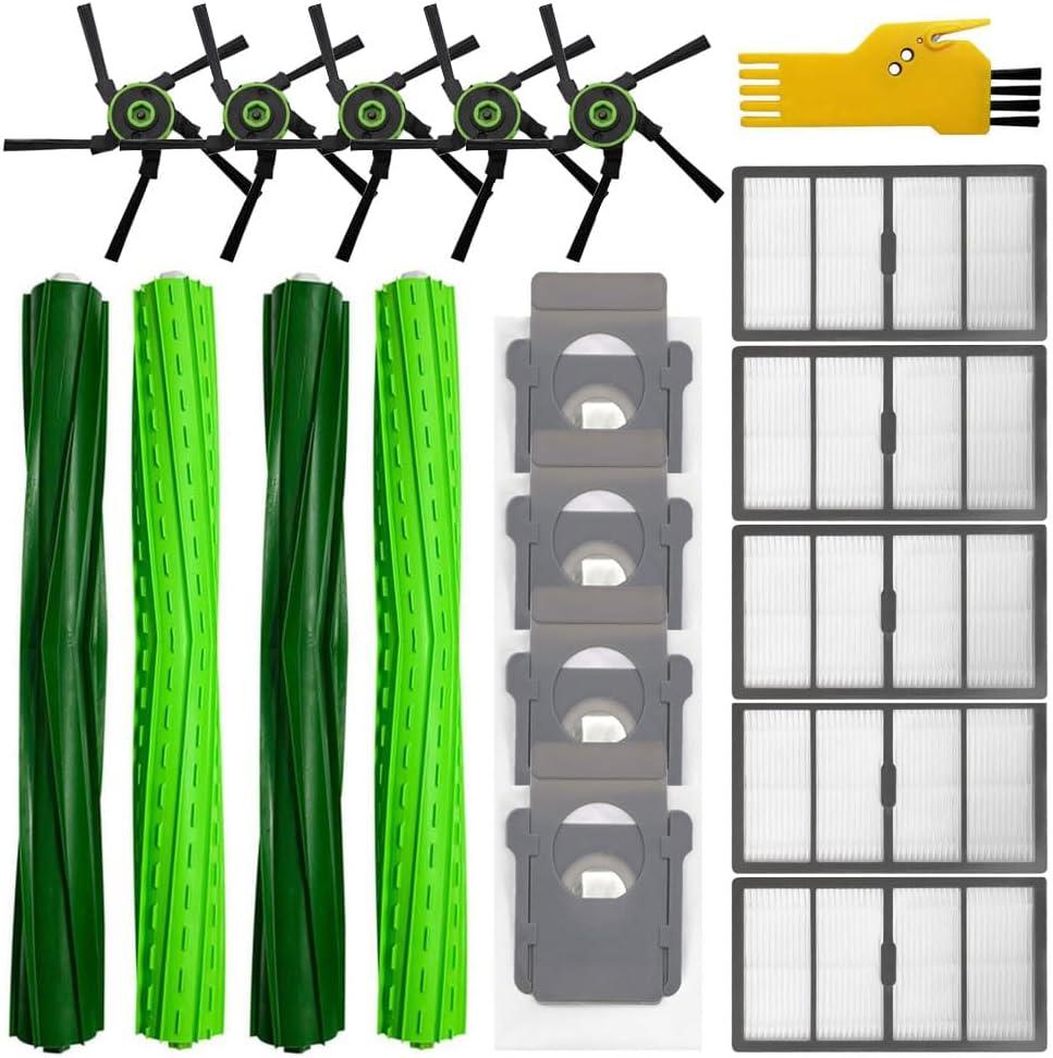 Replacement Parts for Irobot Roomba s9+ (9550) s9 9550 Robot Vacuum Cleaner Accessories Kit 18 Packs 2 Sets of Roller Brushes, 5 Filters, 5 Side Brushes, 4 Dust Bags