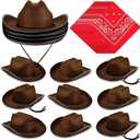 Funtery 10 Sets Kids Cowboy Hat and Red Bandanna for Age 3-10 Toddler Cowboy Hat for Boys Girls Birthday Cosplay Party Favors