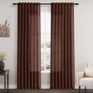Rustic Brown Linen Curtains 84 Inch Length 2 Panels Set for Living Room Rod Pocket Back Tab Light Filtering Window Drapes for Bedroom Dining Room Protect Privacy Modern Farmhouse Decor 52x84