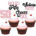 yufise 24Pcs Happy 50th Birthday Cupcake Toppers Star 50 Hello Fifty Vintage 1975 Cupcake Picks Cheers to 50 Years Decorations for 50th Birthday Anniversary Party Decorations Supplies Pink