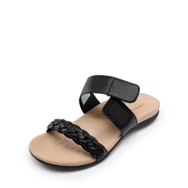 DREAM PAIRS Women's Arch Support Slides Flat Sandals Soft Cushion Slippers With Adjustable Straps Black, Size 7.5