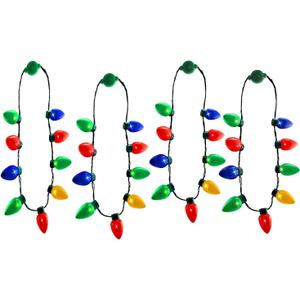 Windy City Novelties 4 Pack LED Light Up Christmas Bulb Necklace with 6 Dynamic Light Modes