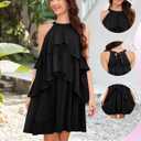 DRESSTELLS Women's Cocktail Ruffle Tiered Dresses, Formal Wedding Guest Holiday Party Halter Mini Dress (Black, L)