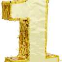 Gold Foil Number 1 Pinata - Pull-String Party Game & Birthday Pinata - First Fiesta Birthday Decorations - Gold, 10 x 16 x 3 in