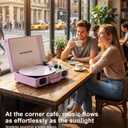 Purple Bluetooth Suitcase Record Player, 3-Speed Turntable | Vintage purple suitcase style with Bluetooth, 3-speed playback, built-in speakers, auto stop, AUX, RCA and headphone jack.