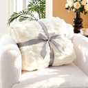 Tejoe Ultra-Soft Faux Rabbit Fur Throw Blanket 50"x60", Cozy Fuzzy & Plush Blanket for Couch & Sofa Home Decor, Fluffy Thick Throw, A Warm Gift for Women, Cream/Beige