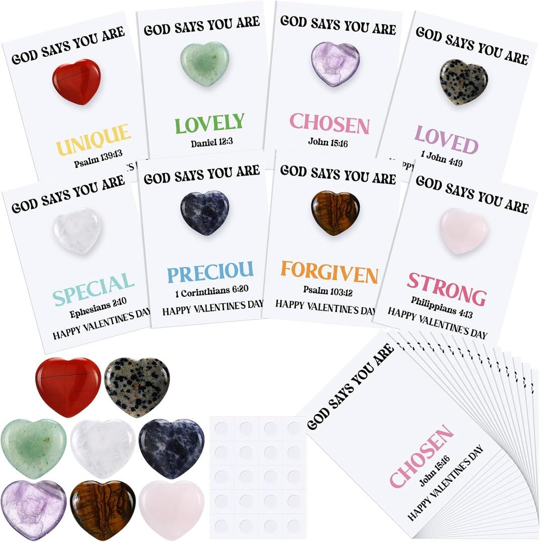 40 Set Christian Valentine's Day Cards Positive Encouragement Greeting Cards with Heart Stones Keepsake Valentine Exchange Gifts for Party Favors