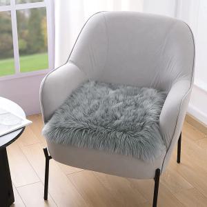 OKAYDA Square Faux Sheepskin Chair Cover Seat Cushion Pad Super Fluffy Soft Fur Rug for Vanity Chair, Car Seat, Sofa, Living Room, Office (18"*18", Grey)