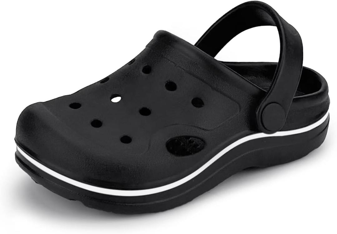 Toddler Girls Boys Clogs Classic Garden Shower Beach Pool Swim Slip on Sandals Slides Children Kid Cute Water Shoes, Size 24, (Black)
