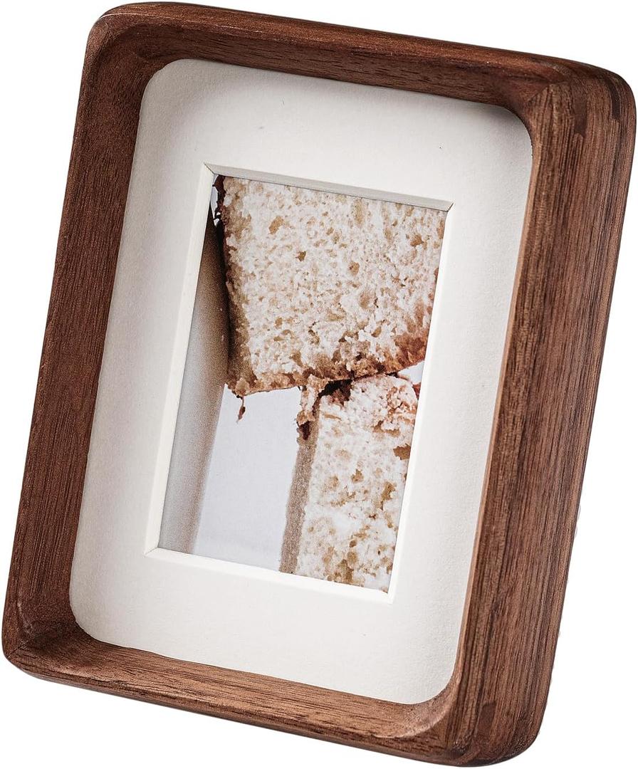 4x6 Picture Frame with 3x4 Mat - Rustic Farmhouse Walnut Wood Frame, Wall & Tabletop Display for Wedding Photos & Home Dcor (4x6,Walnut)