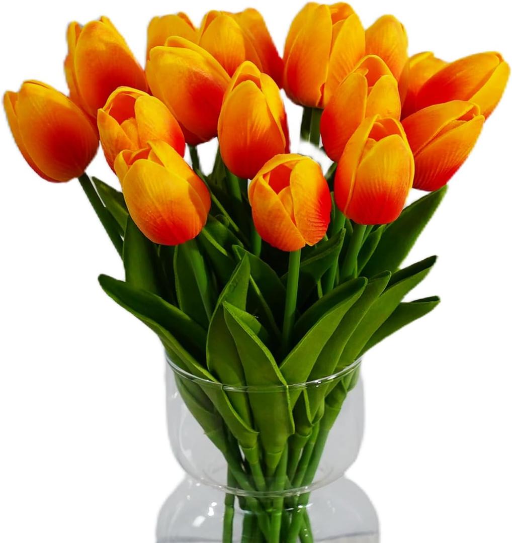 20pcs red Faux Tulips Flowers Fake Flowers Bouquets 13.5" Mother's Day Easter ValentineS Day Gifts in Home Kitchen Wedding Dining Table Decorations Aesthetic No Odor