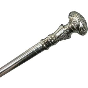 Stainless Steel Walking Stick Cane with Silver Brass Handle | Vintage Luxury Designer Walking Cane for Men & Women | Strong Support Hiking & Mobility Stick for Elders