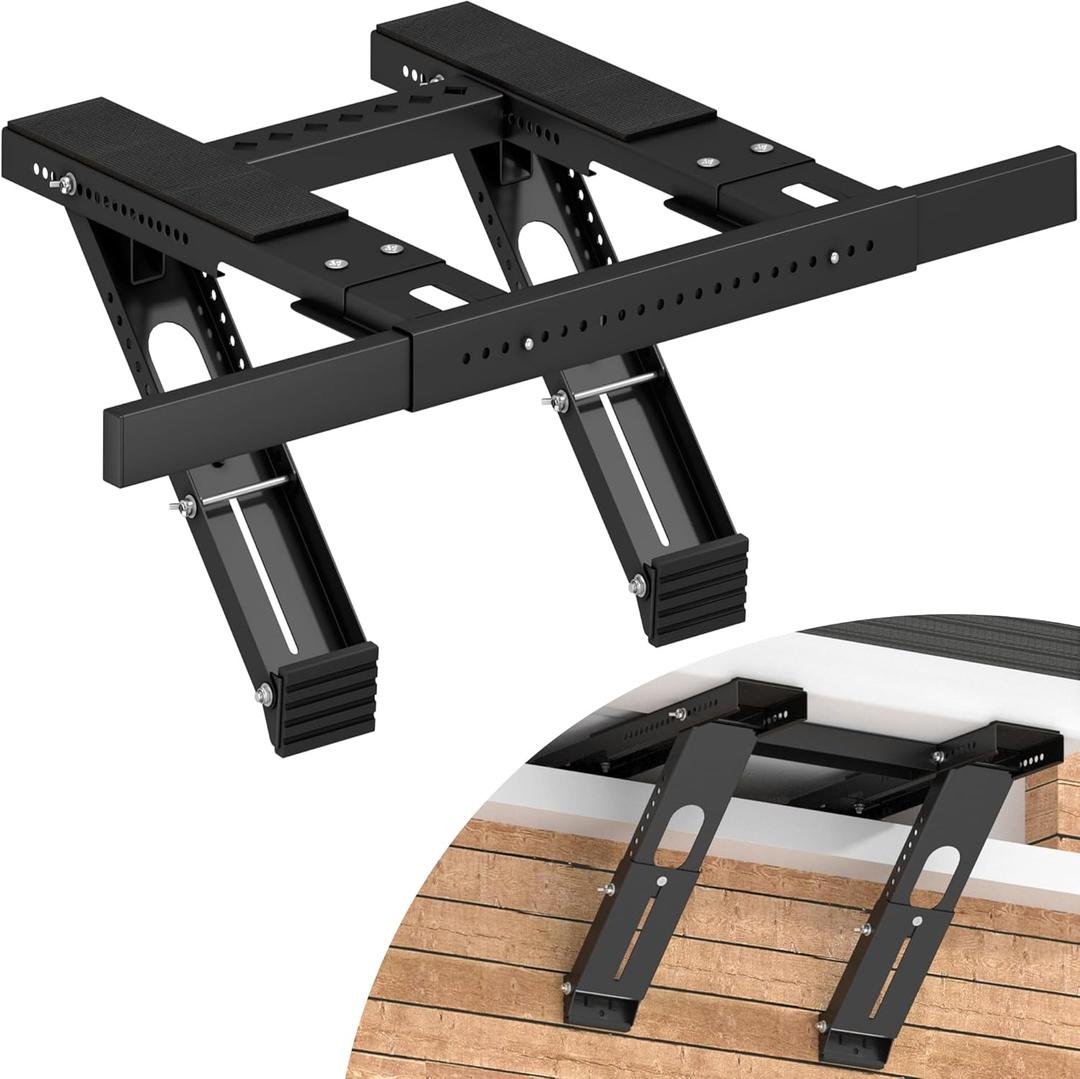 Upgraded No-Drill Air Conditioner Support Bracket, Heavy Steel Adjustable AC Bracket, Fits Most Single/Double-Hung Windows, Supports Up to 300 lbs, Easy Installation & Removal, Black