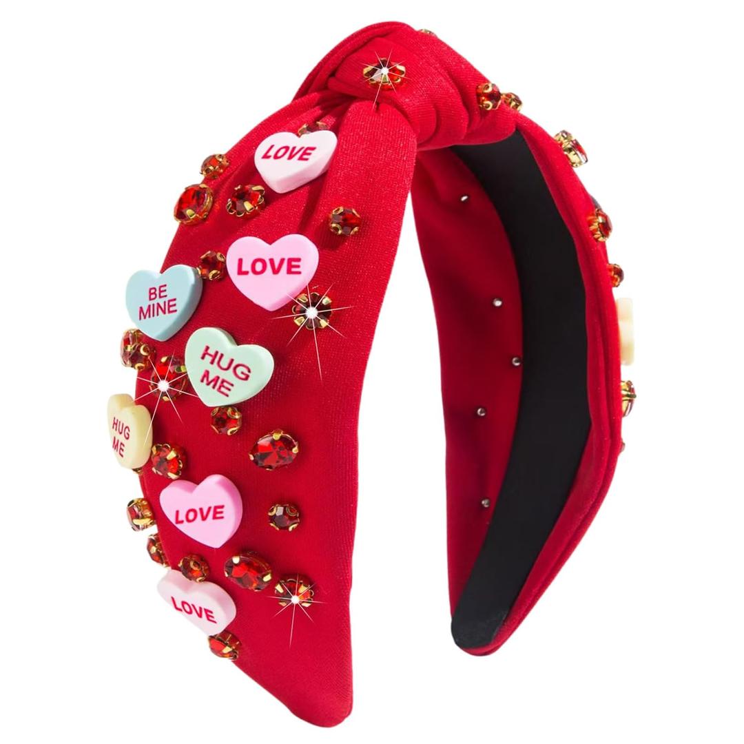 Valentines Headbands for Women Valentines Day Headband Candy Heart Hairband Valentine Galentines Gifts (Red)