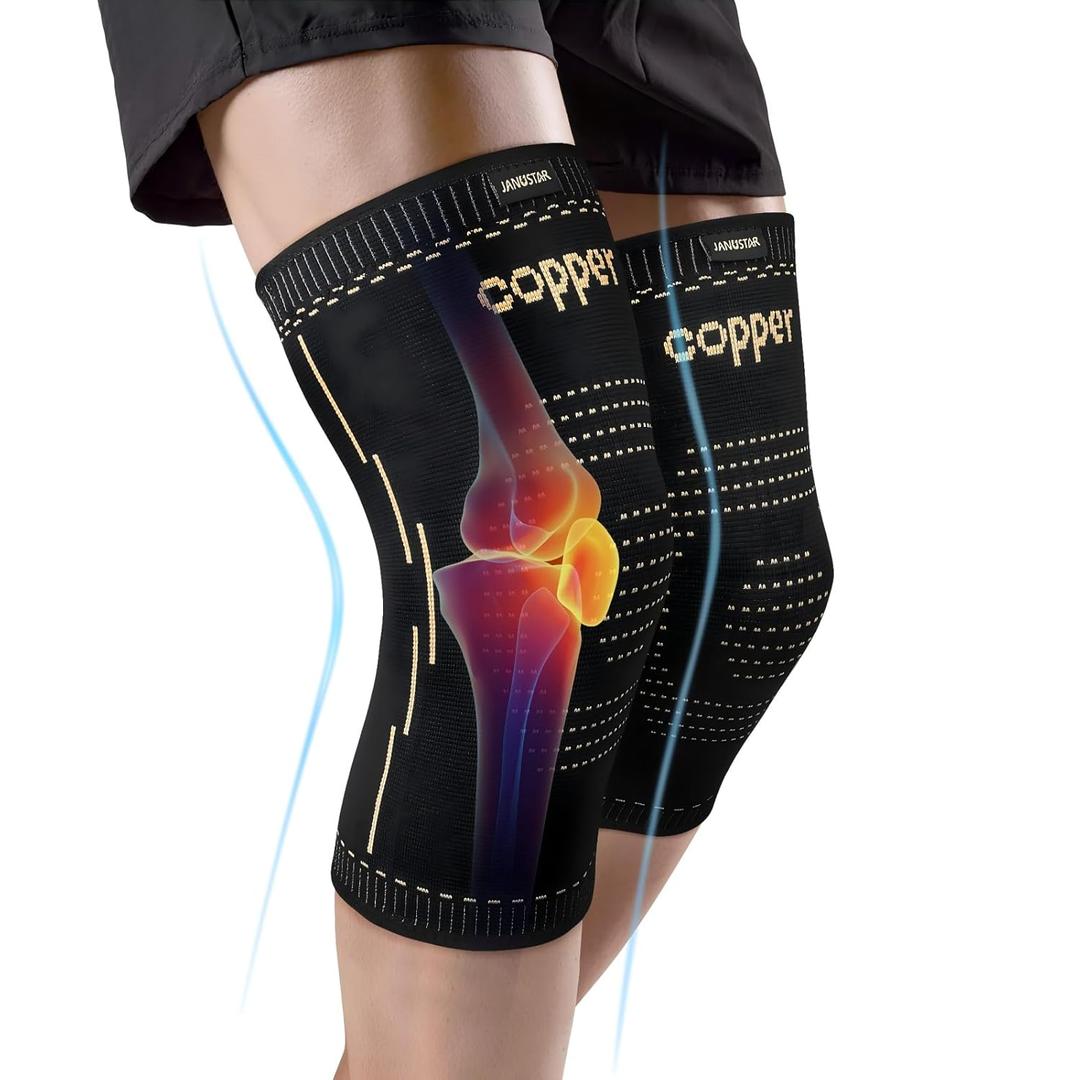 Copper Knee Braces for Men & Women  Knee Compression Sleeves for Pain Relief, Arthritis, Sports and Recovery (Large, Black & Gold)