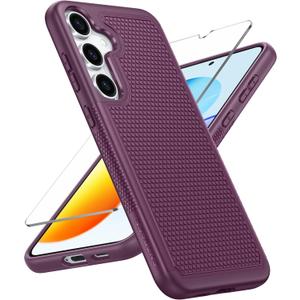 FNTCASE for Samsung Galaxy S25 Case: Dual Layer Heavy Duty Cell Phone Protective Cover Shockproof Rugged with Non-Slip Textured - Military Drop Protection Bumper Tough - 2025, 6.2 inch (Burgundy)