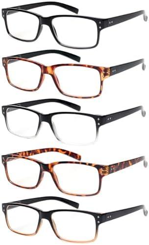 NORPERWIS Reading Glasses 5 Pairs Quality Readers Spring Hinge Glasses for Reading for Men and Women (5 Pack Mix Color, 4.00)