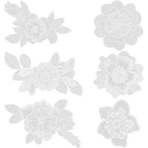 EXCEART 6pcs Iron on Patches White Lace Flower Shape Embroidered Patches Applique DIY Craft Decoration Sew On Patches for Clothes Jeans (8X13CM)