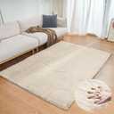 Beige Plush Faux Washable Rabbit Fur Area Rugs for Bedroom Shag Carpet for Living Room 4x6 Rectangle Nursery Rug