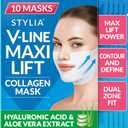 Stylia MaxiLift V-Line Lifting Collagen Face Mask - Advanced Double Chin Reducer - Jawline Shaper - Neck Firming and Tightening Mask with Hyaluronic Acid & Aloe Vera - Chin Strap for Sleeping - 10PC