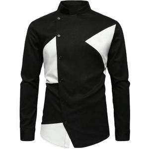 SweatyRocks Men's Button Down Dress Shirt Long Sleeve Business Casual Work Shirt (Large, Black and White)