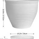 13.8 Inch Round Plastic Planters Urns, Set of 2, White Flower Pots, 13.78 inches x 10.83 inches