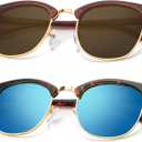 KALIYADI Polarized Sunglasses for Men and Women Semi-Rimless Frame Driving Sun glasses UV Blocking (A13-(2 Pack) Matte Tortoise | Blue | Golden Rim / Matte Brown | Brown | Golden Rim)