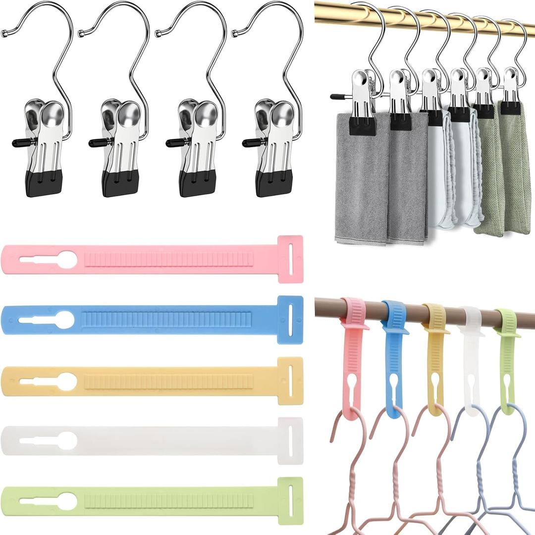 BATHRINS Pants Hangers with Clip Set, 20 Cable Ties and 30 Pcs Leggings Hangers for Closet Travel Jeans Shorts Skirts Hats Boot