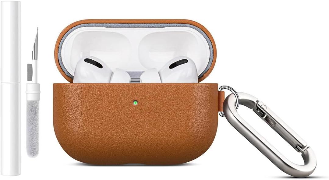 Lopie Handcrafted AirPods Pro Leather Case with Keychain, Portable Full-Grain Leather AirPods Pro Case Cover, Protective Case/Cover with Loss Prevention Clip for Air Pods Pro - Brown