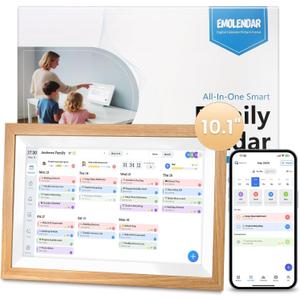 10.1 Inch Digital Calendar with Wooden Frame,Touchscreen Wifi Eletronic Calendar,Smart Family Planner for Meal Plans, Photo Display & To-do List, Wall & Desk Mountable,Picture Frame Calendar for Women Mom Wedding Birthday
