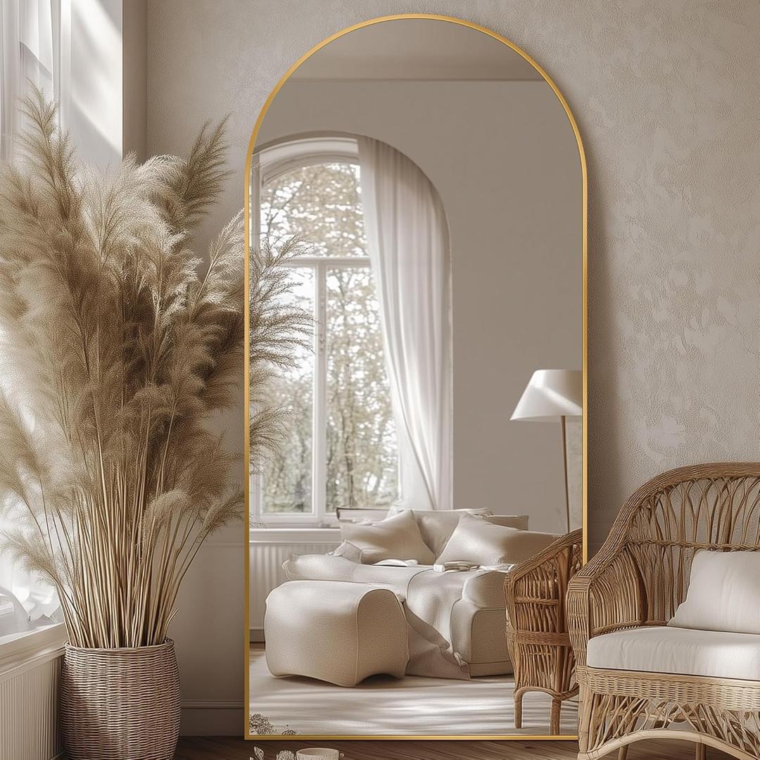 Full Length Mirror, 76"x34" Oversized Arched Mirror Large Standing Mirrors, Tall Mirrors Body Floor Mirror for Bedroom Living Room Aluminum Frame,Gold