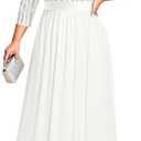 Talisea Womens Plus Size Formal Dresses - V Neck 3/4 Sleeve Sequin Prom Evening Gowns Long Maxi Dress (White) 16 plus