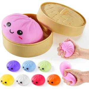 Dumpling Squishy Toys, Gaint Dumpling Squishy Mystery Box, Colorful Squishies Dumplings Stress Balls Toy, Stocking Stuffers with Food Steamer Stretchy Desk Toy (Pink)