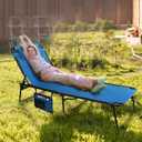 VILLEY Oversized Padded Chaise Lounge with Cushion, Foldable Camping Cot, Patio Reclining Lounge Chairs, Folding Sleeping Bed for Outdoor, Indoor, Backyard, Garden, Camping, Relaxing, Beach Tanning, Blue