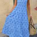 PRETTYGARDEN Women's 2025 Floral Maxi Sundress Smocked Tank Dress Sleeveless Ruffle Summer Tiered Long Dresses (M)