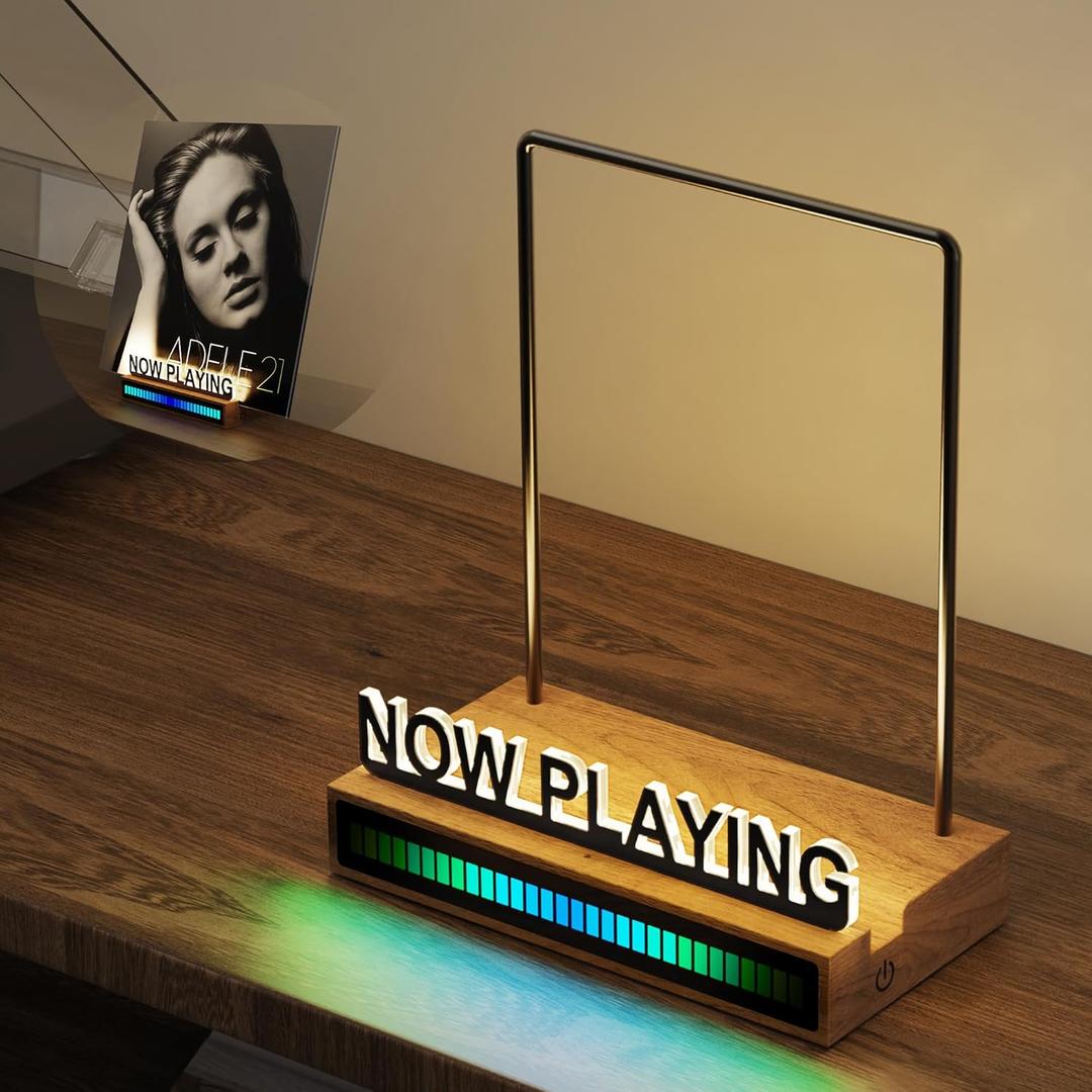 Now Playing Vinyl Record Stand, Light Up Vinyl Record Display Stand with RGB Sound Control Pickup Rhythm Lights Bar, Warm White Light with Fingerprint-Proof Acrylic Letters