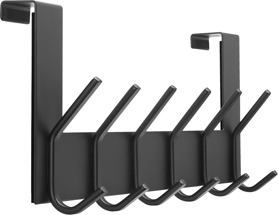 Dseap Over The Door Hook Hanger - 6 Hooks Over Door Coat Rack for Hanging Clothes Hat Towel, Black